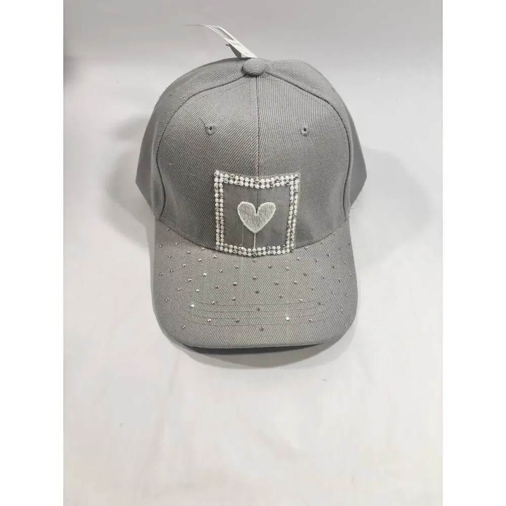 Rhinestone Studded Embroidered Heart Streetwear style Bling Baseball Cap Hat